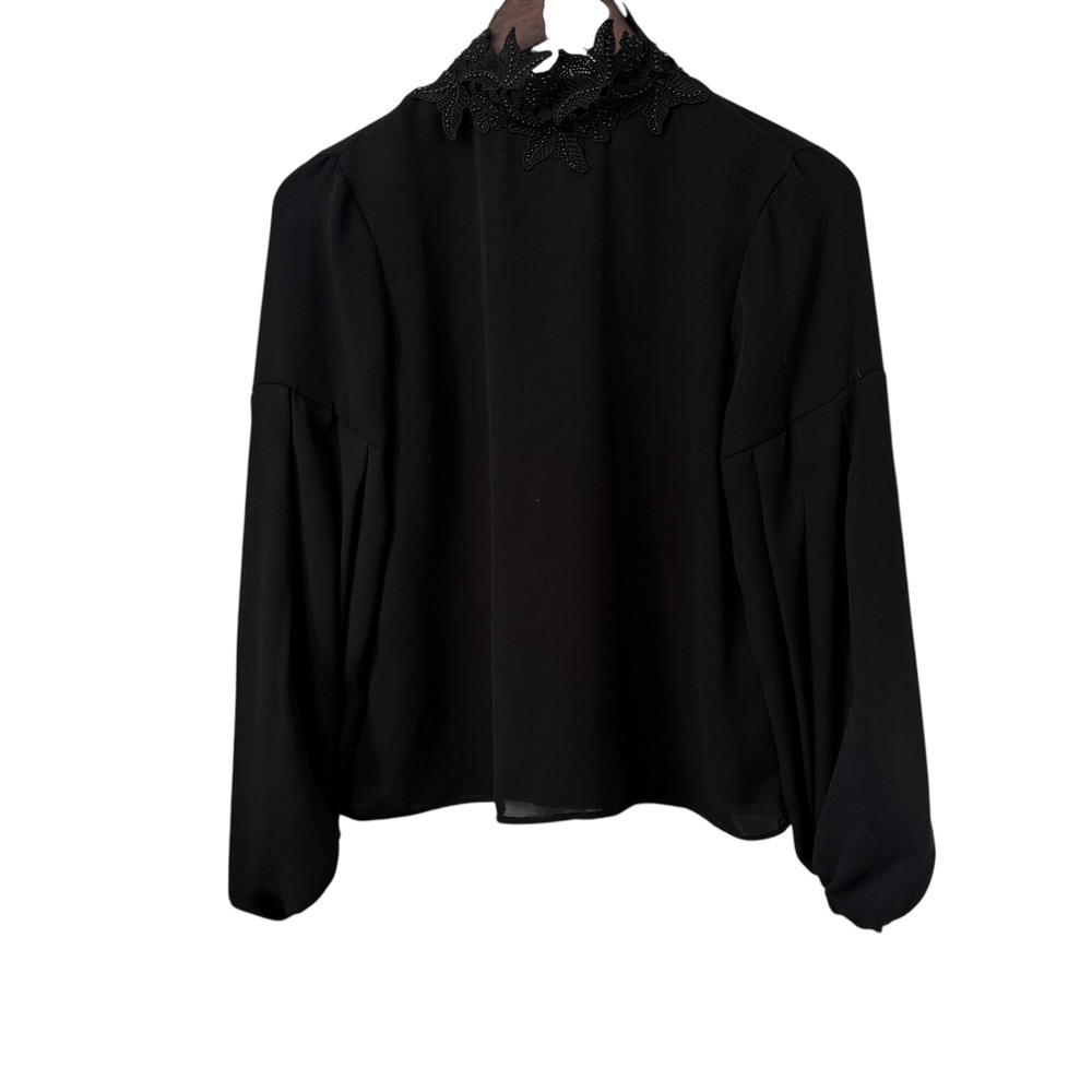ZARA black long sleeve blouse with high statement collar - Picture 7 of 7
